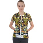 Cowboy Skeleton With Gun Illustration Short Sleeve Zip Up Jacket