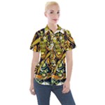 Cowboy Skeleton With Gun Illustration Women s Short Sleeve Pocket Shirt