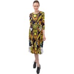 Cowboy Skeleton With Gun Illustration Ruffle End Midi Chiffon Dress