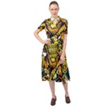 Cowboy Skeleton With Gun Illustration Keyhole Neckline Chiffon Dress