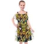 Cowboy Skeleton With Gun Illustration Kids  Cut Out Shoulders Chiffon Dress