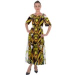 Cowboy Skeleton With Gun Illustration Shoulder Straps Boho Maxi Dress 