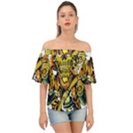 Cowboy Skeleton With Gun Illustration Off Shoulder Short Sleeve Top
