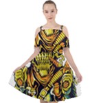 Cowboy Skeleton With Gun Illustration Cut Out Shoulders Chiffon Dress