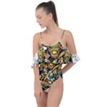 Cowboy Skeleton With Gun Illustration Drape Piece Swimsuit