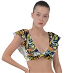 Cowboy Skeleton With Gun Illustration Plunge Frill Sleeve Bikini Top