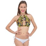 Cowboy Skeleton With Gun Illustration Cross Front Halter Bikini Top