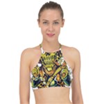 Cowboy Skeleton With Gun Illustration Halter Bikini Top