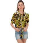 Cowboy Skeleton With Gun Illustration Tie Front Shirt 