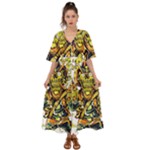 Cowboy Skeleton With Gun Illustration Kimono Sleeve Boho Dress