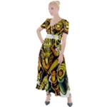 Cowboy Skeleton With Gun Illustration Button Up Short Sleeve Maxi Dress
