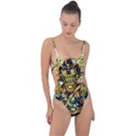 Cowboy Skeleton With Gun Illustration Tie Strap One Piece Swimsuit