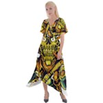 Cowboy Skeleton With Gun Illustration Cross Front Sharkbite Hem Maxi Dress