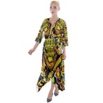 Cowboy Skeleton With Gun Illustration Quarter Sleeve Wrap Front Maxi Dress