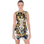Cowboy Skeleton With Gun Illustration Lace Up Front Bodycon Dress