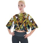 Cowboy Skeleton With Gun Illustration Mock Neck T-Shirt