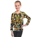 Cowboy Skeleton With Gun Illustration Kids  Long Mesh T-Shirt