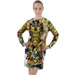 Cowboy Skeleton With Gun Illustration Long Sleeve Hoodie Dress