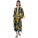 Cowboy Skeleton With Gun Illustration Maxi Satin Kimono
