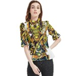 Cowboy Skeleton With Gun Illustration Frill Neck Blouse