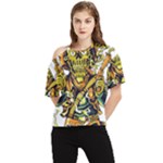 Cowboy Skeleton With Gun Illustration One Shoulder Cut Out T-Shirt