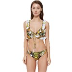 Cowboy Skeleton With Gun Illustration Low Cut Ruffle Edge Bikini Set