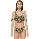 Cowboy Skeleton With Gun Illustration Ruffle Edge Tie Up Bikini Set	
