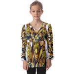 Cowboy Skeleton With Gun Illustration Kids  V Neck Casual Top