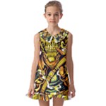 Cowboy Skeleton With Gun Illustration Kids  Pilgrim Collar Ruffle Hem Dress