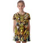 Cowboy Skeleton With Gun Illustration Kids  Short Sleeve Pinafore Style Dress