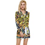 Cowboy Skeleton With Gun Illustration Long Sleeve Satin Robe