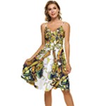 Cowboy Skeleton With Gun Illustration Sleeveless Tie Front Chiffon Dress