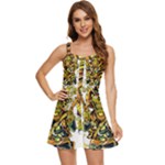 Cowboy Skeleton With Gun Illustration Ruffle Edge Bra Cup Chiffon Mini Dress