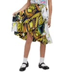 Cowboy Skeleton With Gun Illustration Kids  Ruffle Flared Wrap Midi Skirt