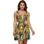 Cowboy Skeleton With Gun Illustration Ruffle Strap Babydoll Chiffon Dress