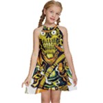 Cowboy Skeleton With Gun Illustration Kids  Halter Collar Waist Tie Chiffon Dress