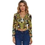 Cowboy Skeleton With Gun Illustration Long Sleeve V-Neck Top