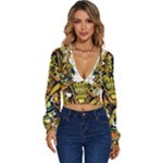 Cowboy Skeleton With Gun Illustration Long Sleeve Deep-V Velour Top