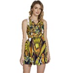 Cowboy Skeleton With Gun Illustration Sleeveless High Waist Mini Dress
