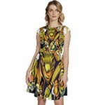 Cowboy Skeleton With Gun Illustration Cap Sleeve High Waist Dress