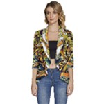 Cowboy Skeleton With Gun Illustration Women s 3/4 Sleeve Ruffle Edge Open Front Jacket