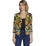 Cowboy Skeleton With Gun Illustration Women s Casual 3/4 Sleeve Spring Jacket