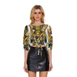 Cowboy Skeleton With Gun Illustration Mid Sleeve Drawstring Hem Top