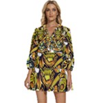 Cowboy Skeleton With Gun Illustration V-Neck Placket Mini Dress