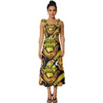 Cowboy Skeleton With Gun Illustration Tie-Strap Tiered Midi Chiffon Dress