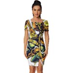 Cowboy Skeleton With Gun Illustration Fitted Knot Split End Bodycon Dress