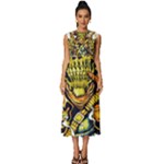 Cowboy Skeleton With Gun Illustration Sleeveless Round Neck Midi Dress