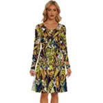 Cowboy Skeleton With Gun Illustration Long Sleeve Dress With Pocket