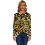 Cowboy Skeleton With Gun Illustration Long Sleeve Crew Neck Pullover Top