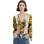 Cowboy Skeleton With Gun Illustration Trumpet Sleeve Cropped Top